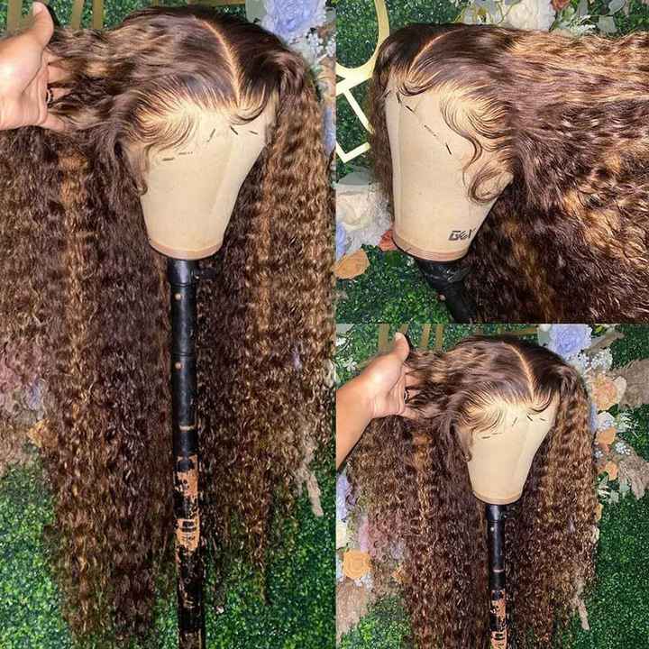 Ombre Deep Wave HD Lace Front Wig – Kinky Curl Silk Base Glueless Wig