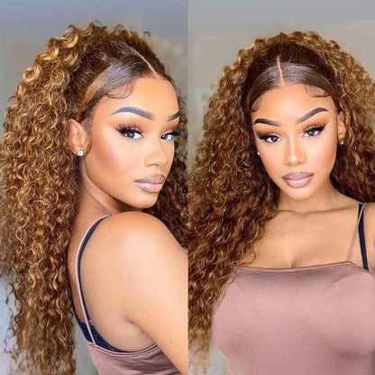 Ombre Deep Wave HD Lace Front Wig – Kinky Curl Silk Base Glueless Wig
